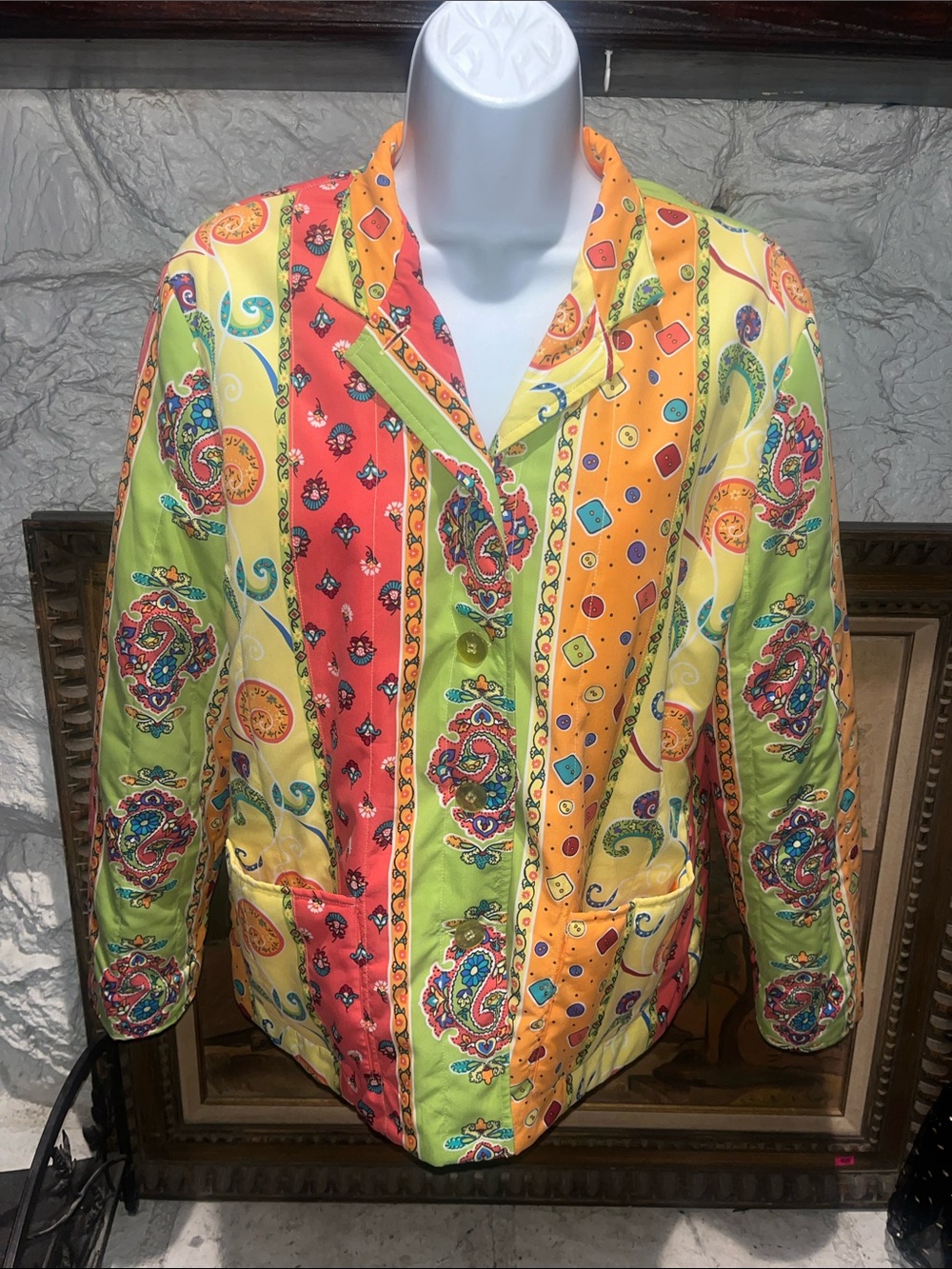 Koret Quilted Colorful Button Up Jacket Blazer Size Medium Lightweight Lined